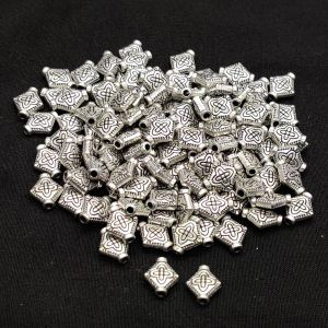 Antique Silver Metal Beads, Diamond, 9x8mm, Pack Of 25 Grams