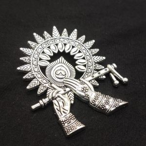Antique Silver Metal Pendant, Krishna (Flute)