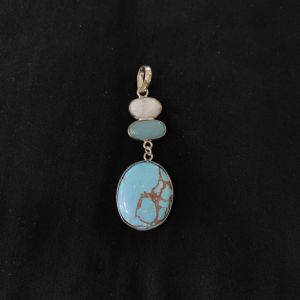 1 Piece Gemstone Pendant Silver Finish | Turquoise Centre Pendant 1 to 2.5 Inch | For Necklace Making