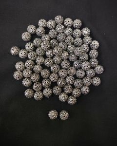 Silver Replica Hollow Beads, Made of brass, German silve, Round (Flower), 9X8MM, Pack of 25gms