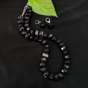 Onyx Necklace (Heavy) With Earrings, Greyish Black
