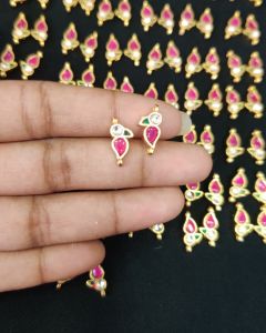 1 Pair of Kundan Jadau charms, Bird, Multicolor, Invisible necklace Charms, Aari work charms