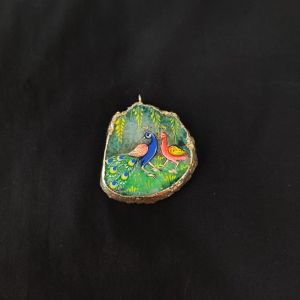 Onyx Pendant features a Peacock painting on Onyx Stones detailed with Gold foil borders