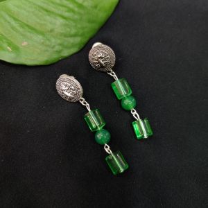 Green Glass Cylinder Beads Earrings 