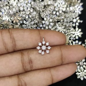 PACK of 5 AD Flower Charms, Suitable for Invisible Necklaces, silver finish, White stone