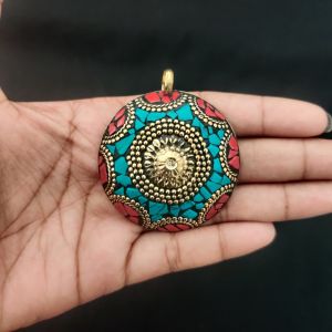 Tibetan Diamond Shaped Pendant With Gold Designs 