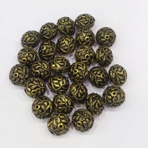 Antique Gold Hollow Beads, Round (Leaf) pack of 6pcs