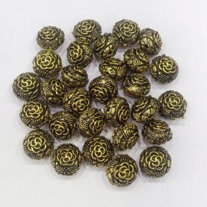 Antique Gold Hollow Beads, Round (Flower) pack of 6pcs