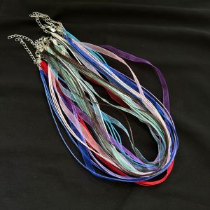 Organza Ribbon Cord, lobster clasp, with 5cm extender chain,Assorted,Pack of 10