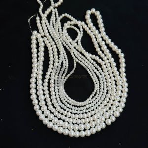 Glass Pearls, Assorted, (White), Pack Of 4 Strings, 4mm, 6mm, 8mm,10mm