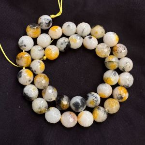 Agate Beads, double colour, 10mm round, Yellow, white & Black