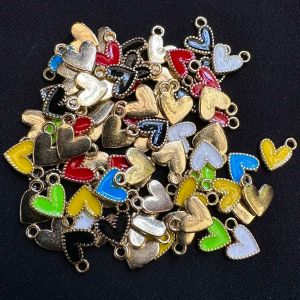 Metal Enamel Charms, Multicolor, Heart, Pack Of 10 Pieces