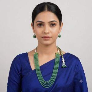 5 Layer LIGHT GREEN Agate Necklace Matching Hook Earrings, 20 Inch Elegant Ethnic Jewellery Set for Weddings, Parties & Festive Wear