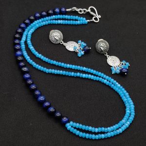 2 Layer Agate Necklace With Tiger Eye Beads, Blue