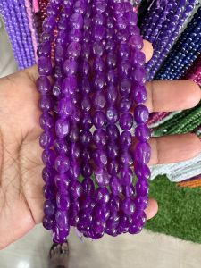 Natural Quartz Beads, (Oval), 6x9mm, Purple (Globe Amaranth Color/Vadamalli)