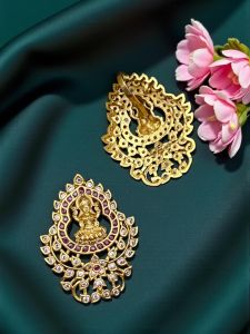 Antique Finish Lakshmi Pendant With Earrings