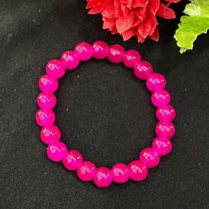 Glass Beads Elastic Bracelet, Rani Pink