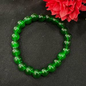 Glass Beads Elastic Bracelet, Dark Green