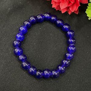 Glass Beads Elastic Bracelet, Dark Blue