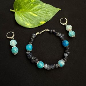 Gemstone Chip And Onyx Bracelet With Earrings