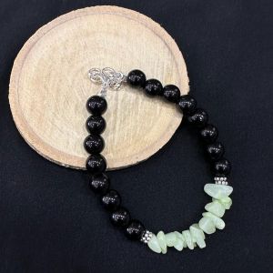 Glass Beads With (Light Green Jade) Gemstone Chip Bracelet