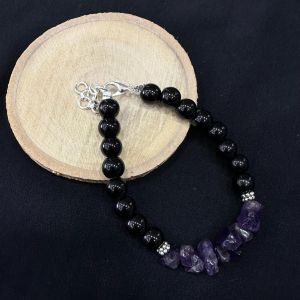 Glass Beads With (Amethyst) Gemstone Chip Bracelet