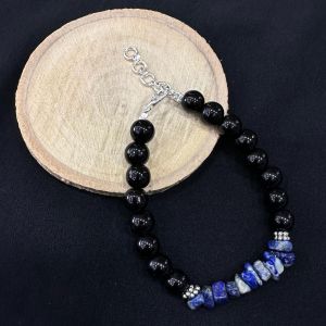 Glass Beads With (Lapiz Lazuli) Gemstone Chip Bracelet