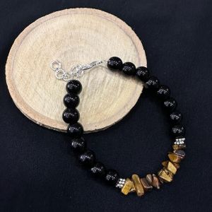 Glass Beads With (Tiger Eye) Gemstone Chip Bracelet