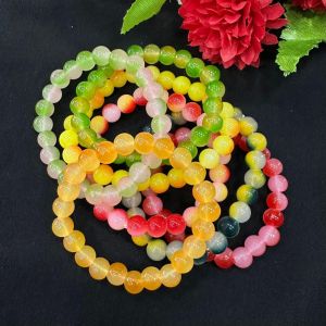Double Color Glass Beads Bracelets, Assorted, Pack Of 7 Colors