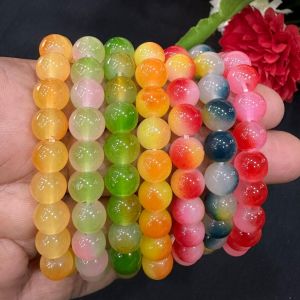Double Color Glass Beads Bracelets, Assorted, Pack Of 7 Colors