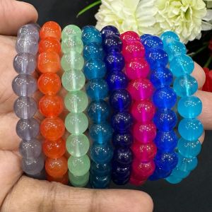 Glass Beads Elastic Bracelet, Assorted, Pack Of 8 