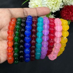 Glass Beads Elastic Bracelet, Assorted, Pack Of 10