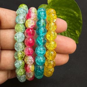 Crackle Glass Beads Bracelets, Assorted, Pack Of 4 Pcs