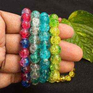 Crackle Glass Beads Bracelets, Assorted, Pack Of 4 Pcs