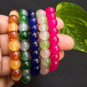 Printed And Glass Beads Bracelets, Assorted, Pack Of 5 Pcs