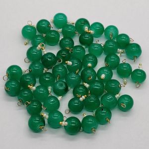 8mm Glass Beads Loreals, Gold Finish, Spring Green, Pack Of 50 Pieces