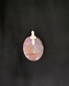 Natural Lace Agate Pendant,Oval,Pink Double Shade