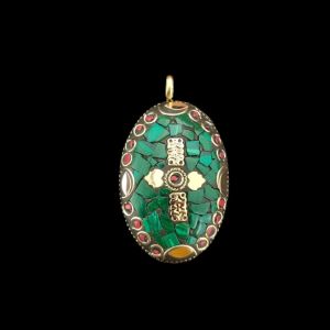 Tibetan Oval Shaped Pendant, Green Colour