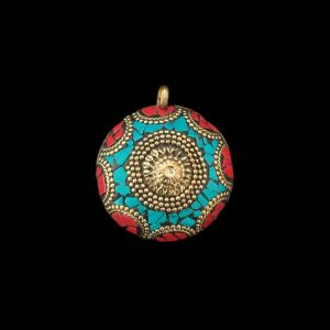 Tibetan Diamond Shaped Pendant With Gold Designs 