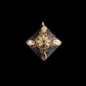 Tibetan Diamond Shaped Pendant, Black With Gold Designs