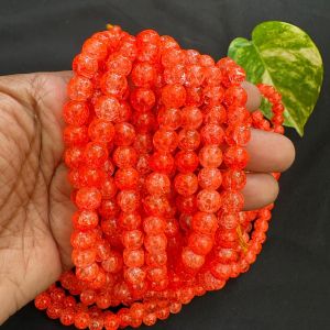Crackle Glass Beads, 8mm Round, Bright Orange