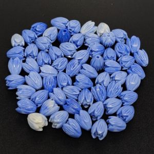 Coral Replica Synthetic Beads, Tulip Shape, 10x8mm, Blue, Pack Of 20 Pcs