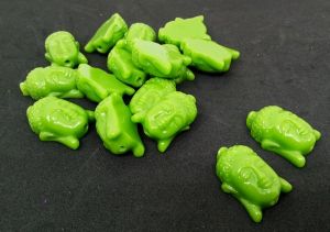 Synthetic coral beads, Buddha, Parrot Green