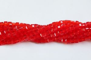 Glass Crystal , Square shape, 4mm,Bright Red