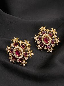 Cz Stone Flower Earrings, Pink
