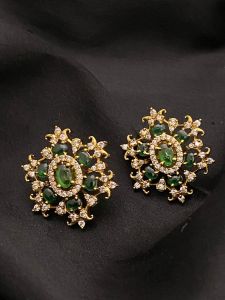 Cz Stone Flower Earrings, Green