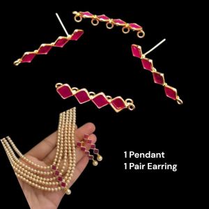 Kundan Pendants With Earrings, Can be used as a connector, Pink