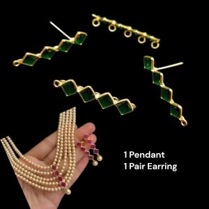 Kundan Pendants With Earrings, Can be used as a connector, Green