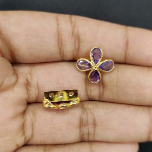 Navrabeads Single Piece CZ Stone 3 Hole Flower Connector Gold Finish White – 12x7 mm | Jewellery Connector for DIY Designs