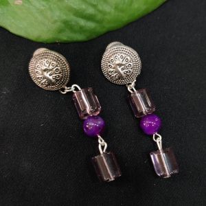Amethyst Glass Cylinder Beads Earrings 